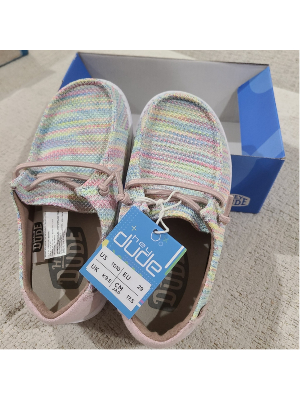NEW Hey Dude size 10 Toddler Pink Wendy Stretch Sox Moc Shoes Pastel Rainbow - Picture 3 of 11